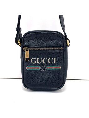 Gucci Shoulder Bag Logo Print Black